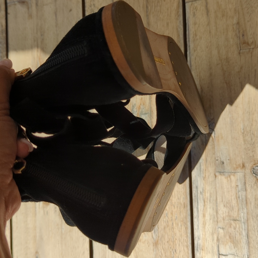 Louise et Cie Lo Clover Black Leather Suede Tie Zipper Sandals Shoes Size 8 - Picture 5 of 9